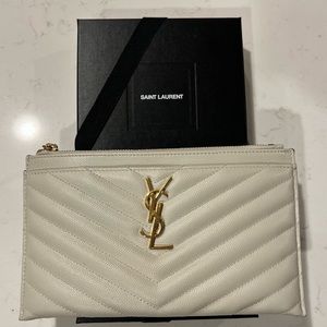 NWT YSL CASSANDRE MATELASSÉ ZIPPED POUCH in Cream